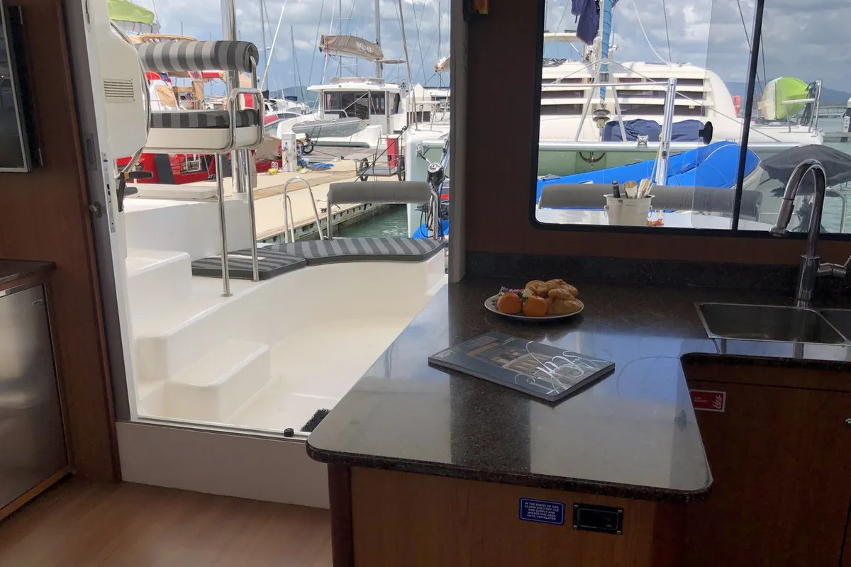 Galley of Kirsty B, a Custom Made Matrix Vision 450 catamaran at Mai Khao, Thailand