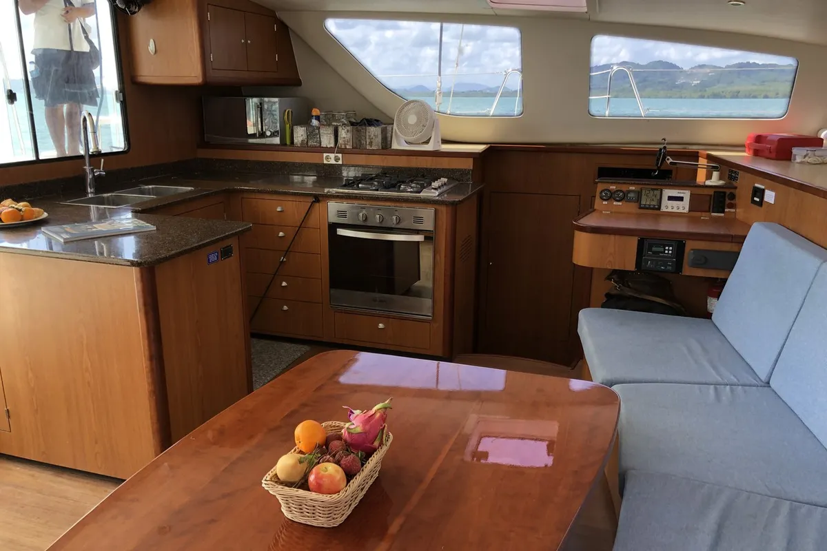 Salon of Kirsty B, a Custom Made Matrix Vision 450 catamaran at Mai Khao, Thailand
