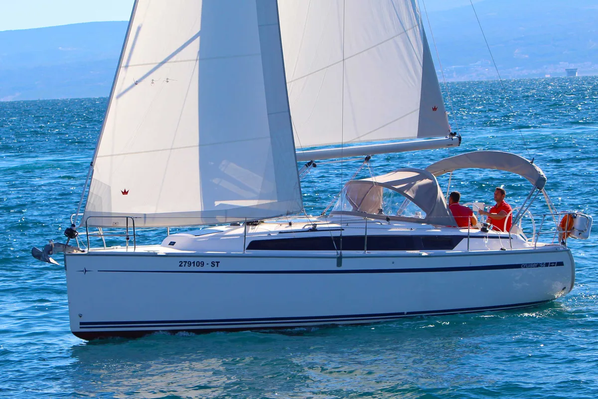 Exterior view of Bobara, a Bavaria Cruiser 34 sailboat at Split, Croatia