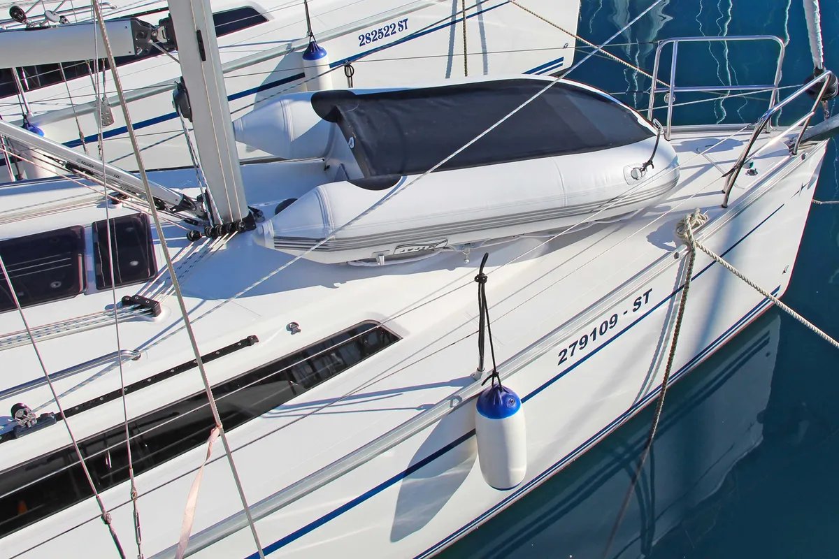 Deck of Bobara, a Bavaria Cruiser 34 sailboat at Split, Croatia