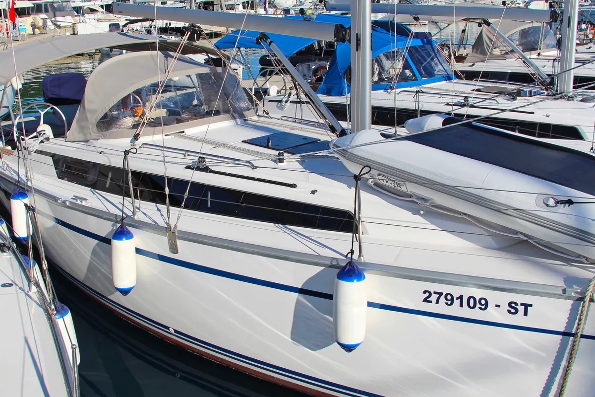 Deck of Bobara, a Bavaria Cruiser 34 sailboat at Split, Croatia
