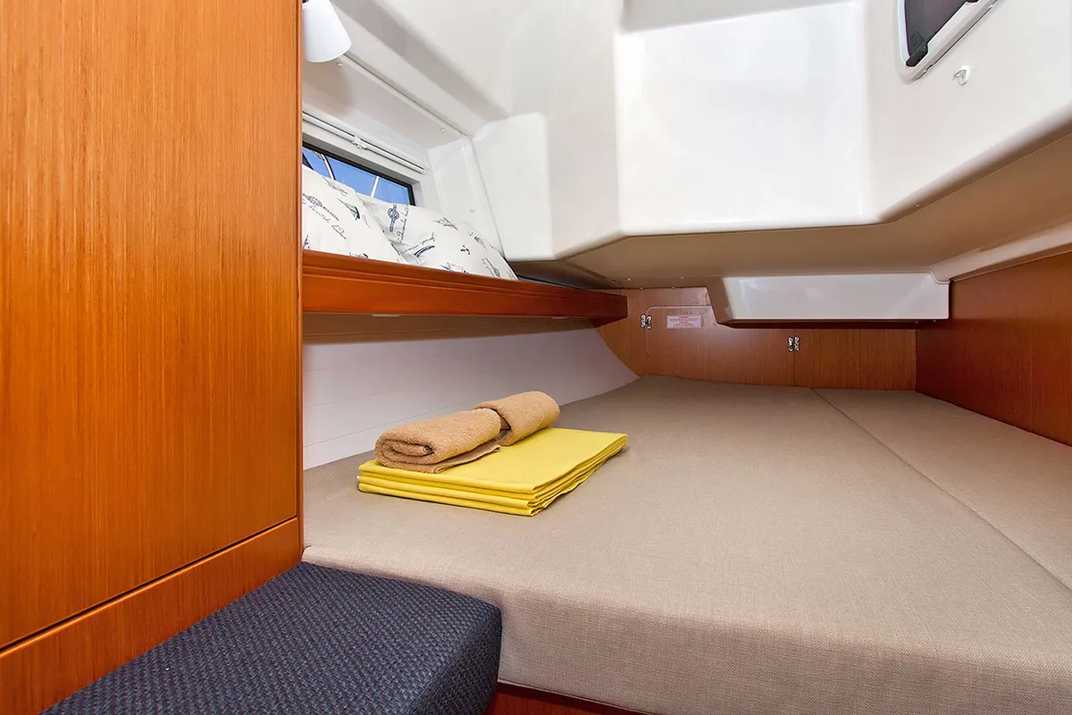 Cabin on Bobara, a Bavaria Cruiser 34 sailboat at Split, Croatia