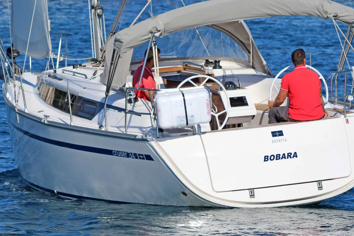 Exterior view of Bobara, a Bavaria Cruiser 34 sailboat at Split, Croatia
