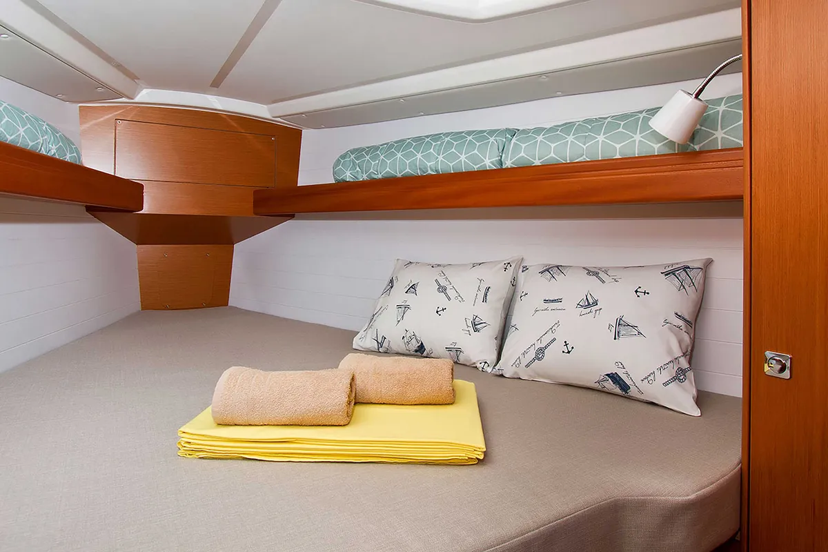 Cabin on Bobara, a Bavaria Cruiser 34 sailboat at Split, Croatia
