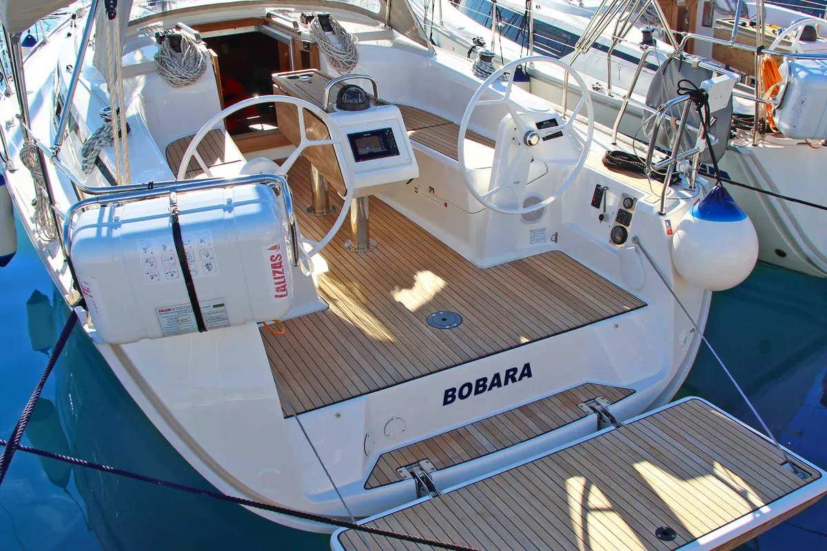 Cockpit of Bobara, a Bavaria Cruiser 34 sailboat at Split, Croatia