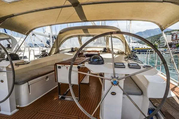Cockpit of Santa Maria, a Bavaria Cruiser 45 sailboat at Fethiye, Turkey
