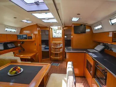 Salon of Santa Maria, a Bavaria Cruiser 45 sailboat at Fethiye, Turkey