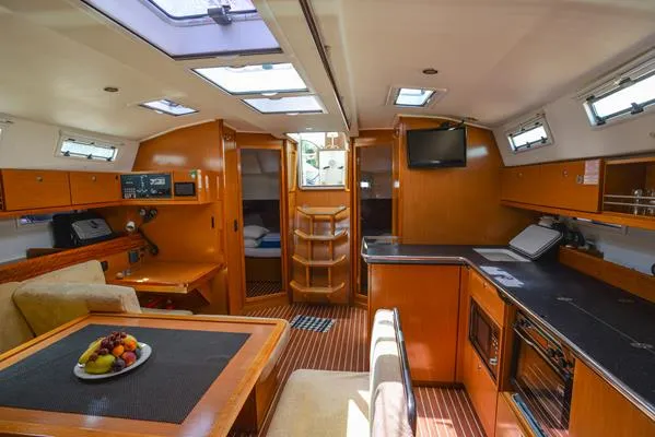 Salon of Santa Maria, a Bavaria Cruiser 45 sailboat at Fethiye, Turkey