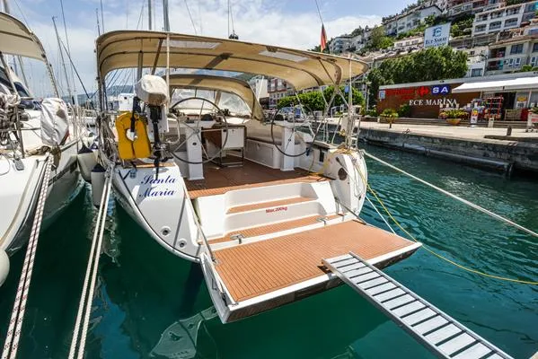 Exterior view of Santa Maria, a Bavaria Cruiser 45 sailboat at Fethiye, Turkey