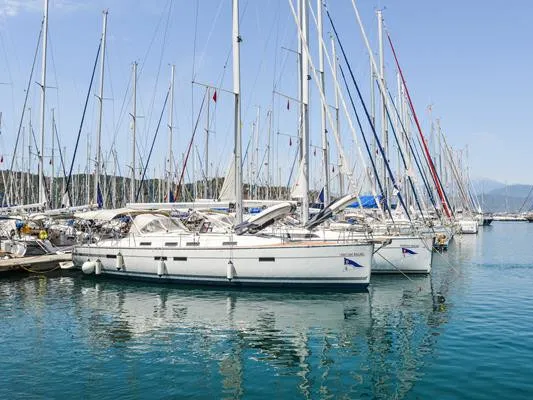 Exterior view of Santa Maria, a Bavaria Cruiser 45 sailboat at Fethiye, Turkey