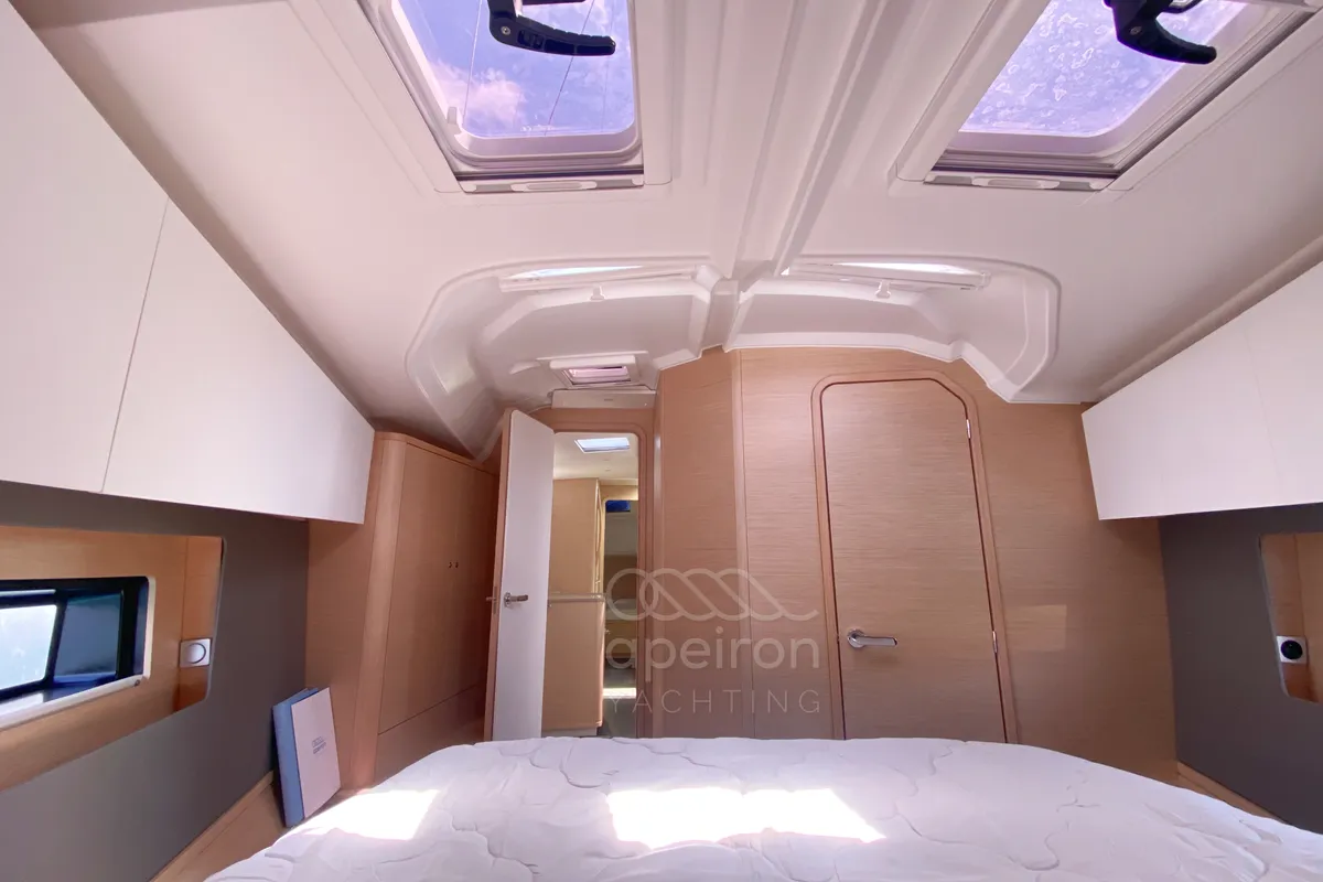 Exterior view of Equilibrium, a Dufour 41 sailboat at Municipal Unit of Lefkada, Greece