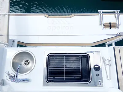 Deck of Equilibrium, a Dufour 41 sailboat at Municipal Unit of Lefkada, Greece