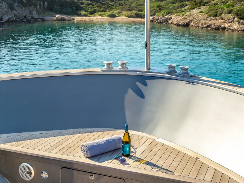 Deck of SUMMER FUN, a Admiral 101 motor yacht at Athens, Greece