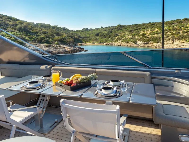Deck of SUMMER FUN, a Admiral 101 motor yacht at Athens, Greece