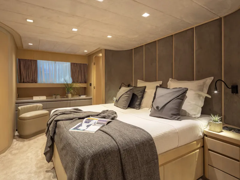 Cabin on SUMMER FUN, a Admiral 101 motor yacht at Athens, Greece
