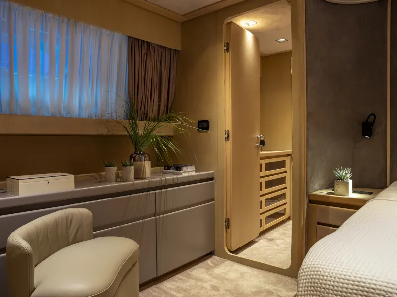 Cabin on SUMMER FUN, a Admiral 101 motor yacht at Athens, Greece