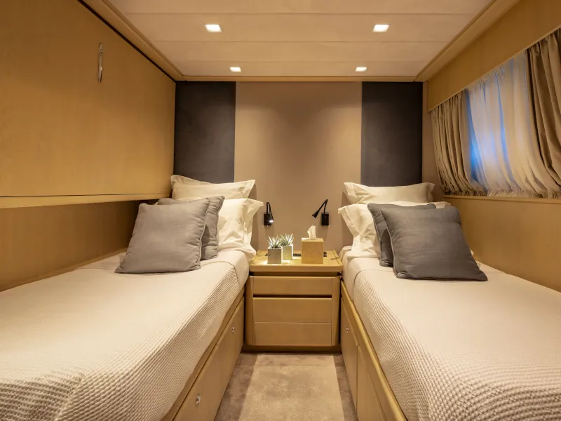 Cabin on SUMMER FUN, a Admiral 101 motor yacht at Athens, Greece