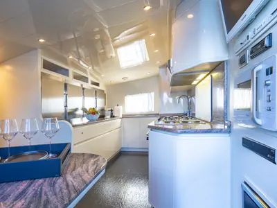 Galley of SUMMER FUN, a Admiral 101 motor yacht at Athens, Greece