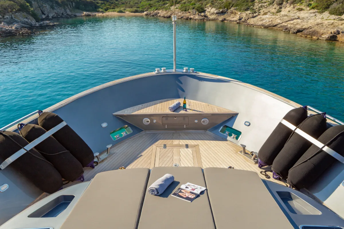 Deck of SUMMER FUN, a Admiral 101 motor yacht at Athens, Greece