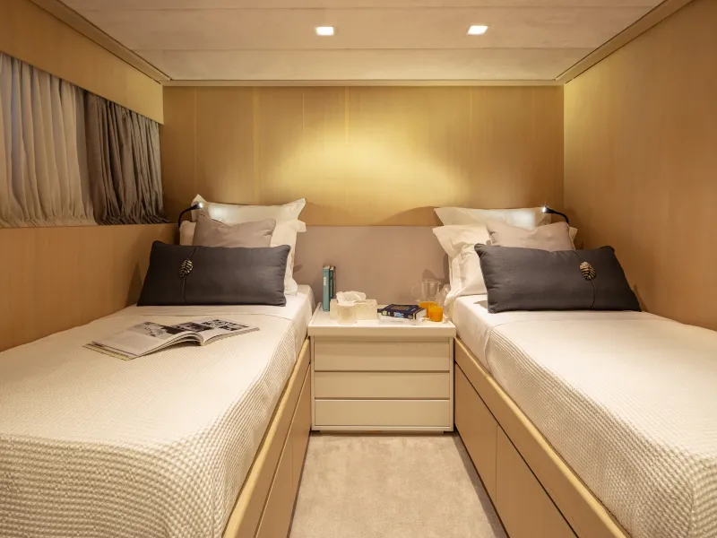 Cabin on SUMMER FUN, a Admiral 101 motor yacht at Athens, Greece