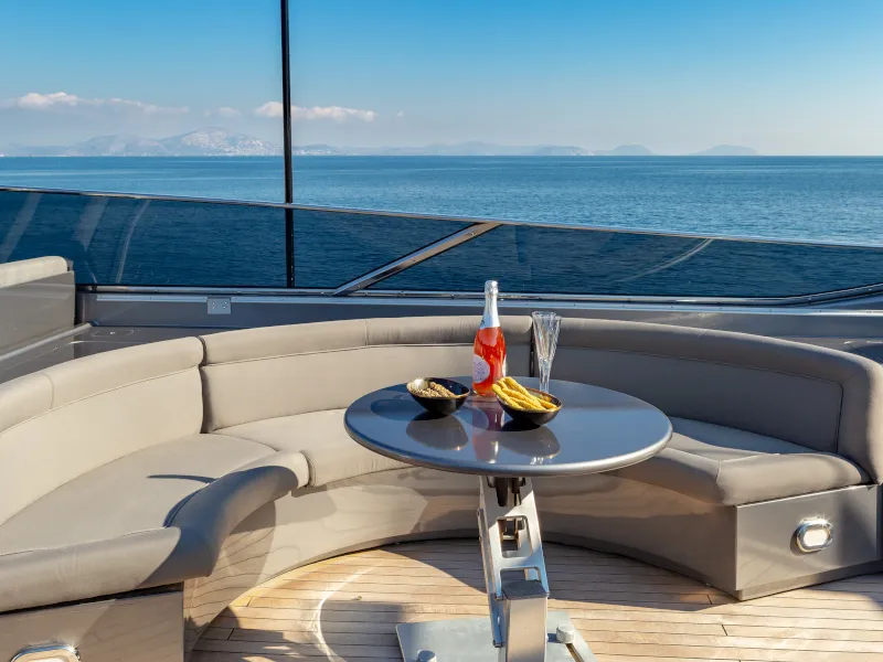 Deck of SUMMER FUN, a Admiral 101 motor yacht at Athens, Greece