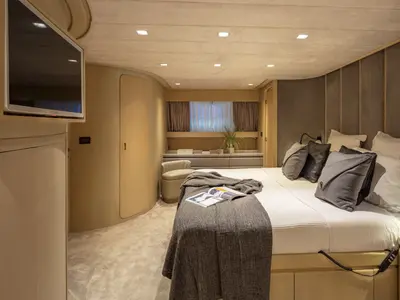 Cabin on SUMMER FUN, a Admiral 101 motor yacht at Athens, Greece