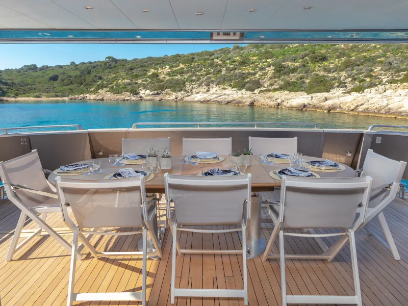 Deck of SUMMER FUN, a Admiral 101 motor yacht at Athens, Greece