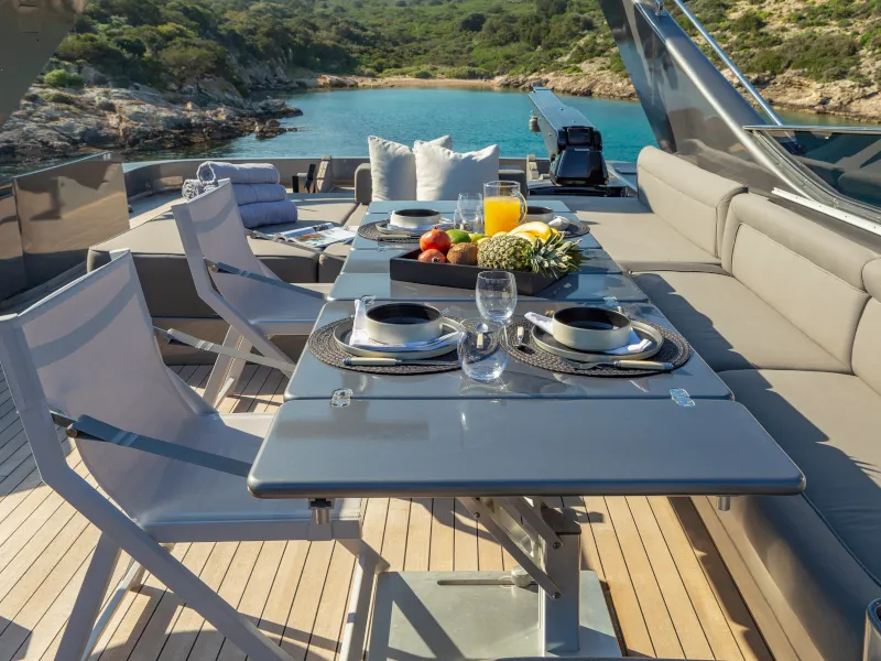 Deck of SUMMER FUN, a Admiral 101 motor yacht at Athens, Greece