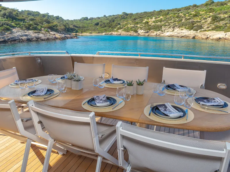 Deck of SUMMER FUN, a Admiral 101 motor yacht at Athens, Greece