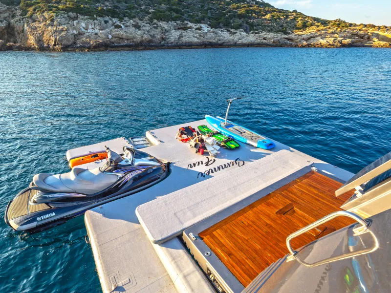 Deck of SUMMER FUN, a Admiral 101 motor yacht at Athens, Greece