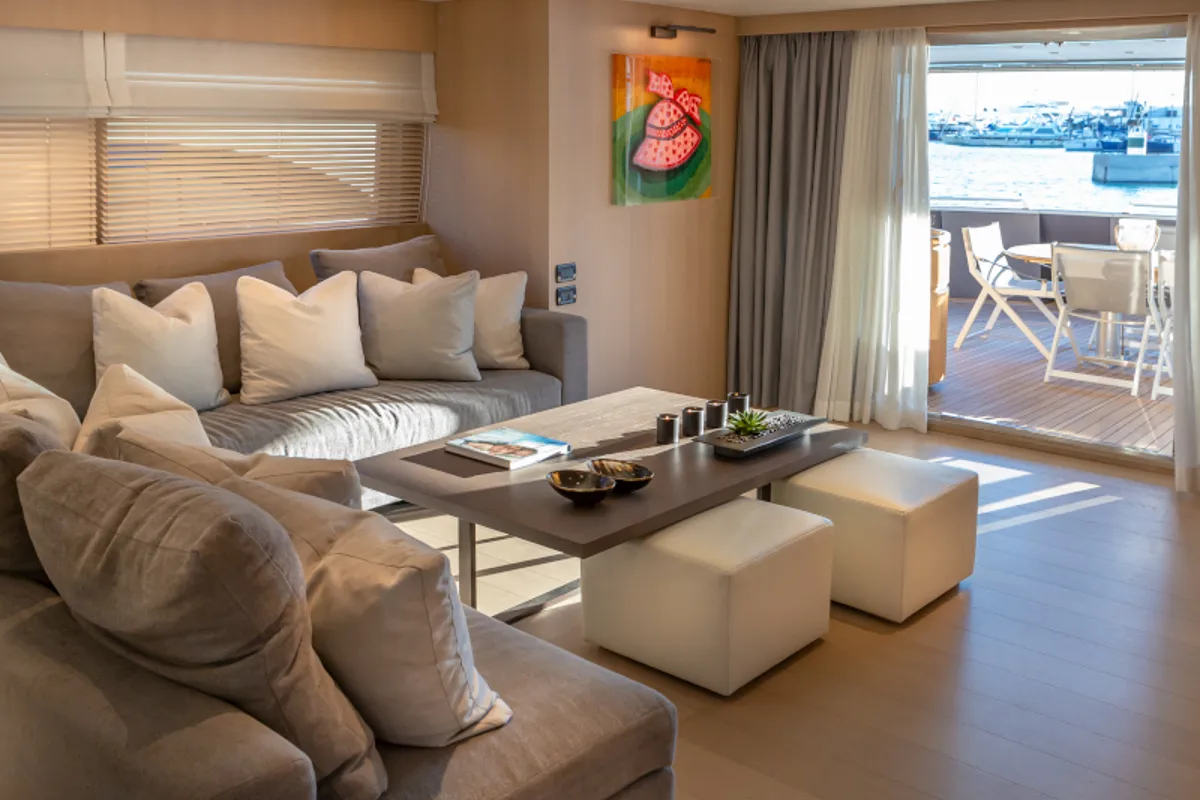 Salon of SUMMER FUN, a Admiral 101 motor yacht at Athens, Greece