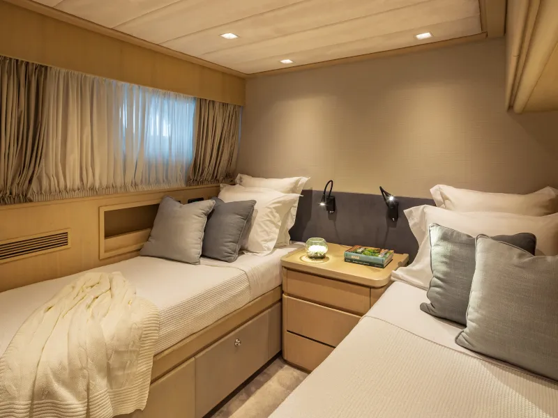 Cabin on SUMMER FUN, a Admiral 101 motor yacht at Athens, Greece