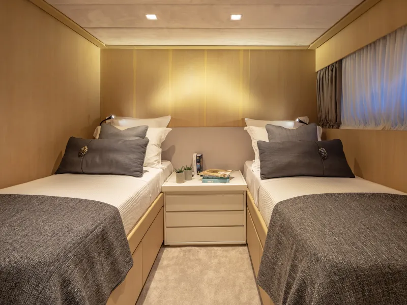 Cabin on SUMMER FUN, a Admiral 101 motor yacht at Athens, Greece