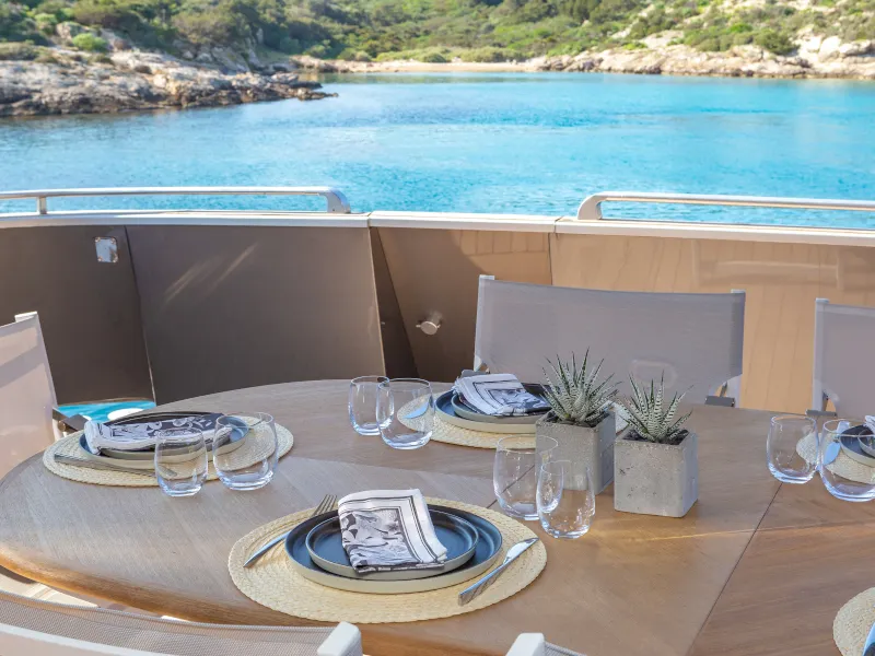 Deck of SUMMER FUN, a Admiral 101 motor yacht at Athens, Greece