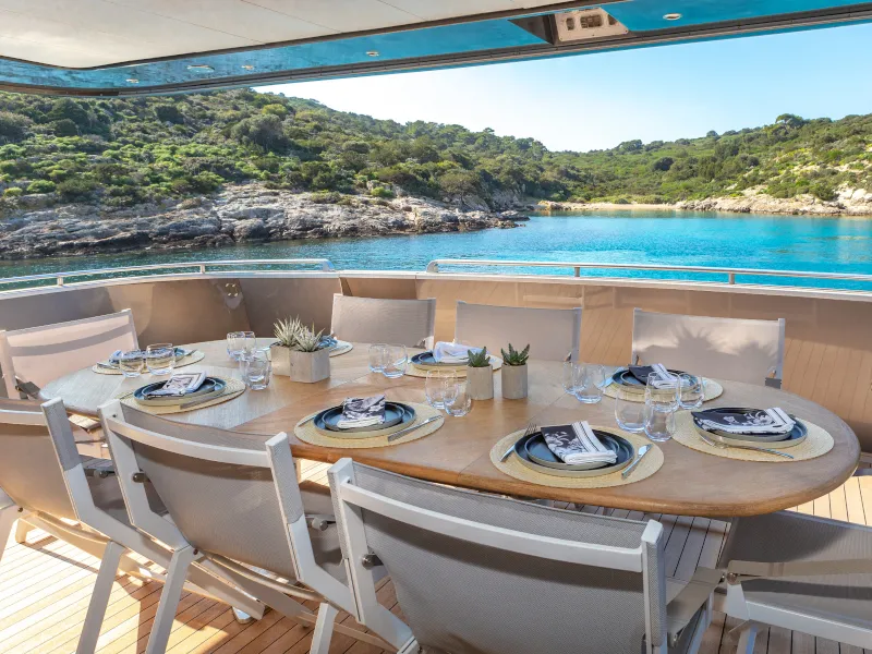 Deck of SUMMER FUN, a Admiral 101 motor yacht at Athens, Greece