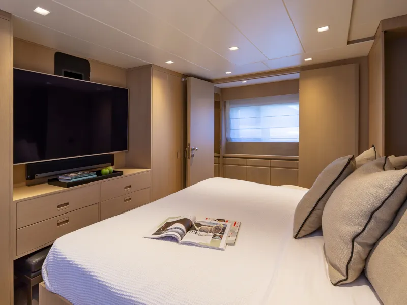 Cabin on SUMMER FUN, a Admiral 101 motor yacht at Athens, Greece