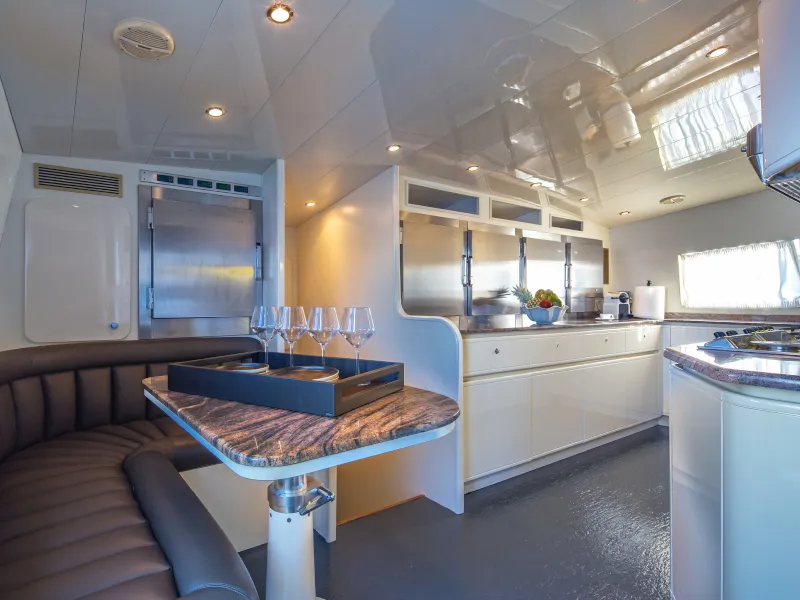 Galley of SUMMER FUN, a Admiral 101 motor yacht at Athens, Greece