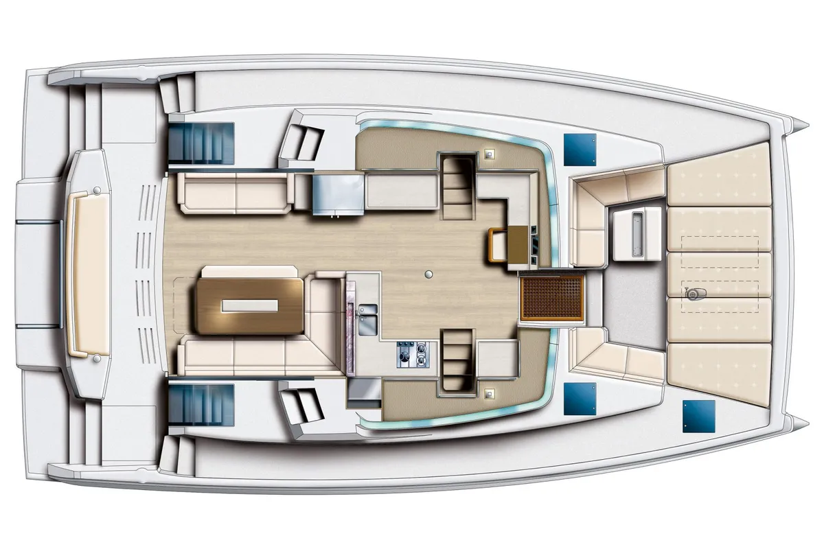 Floor plan of Premium, a Bali 4.8 catamaran at Vibo Valentia, Italy