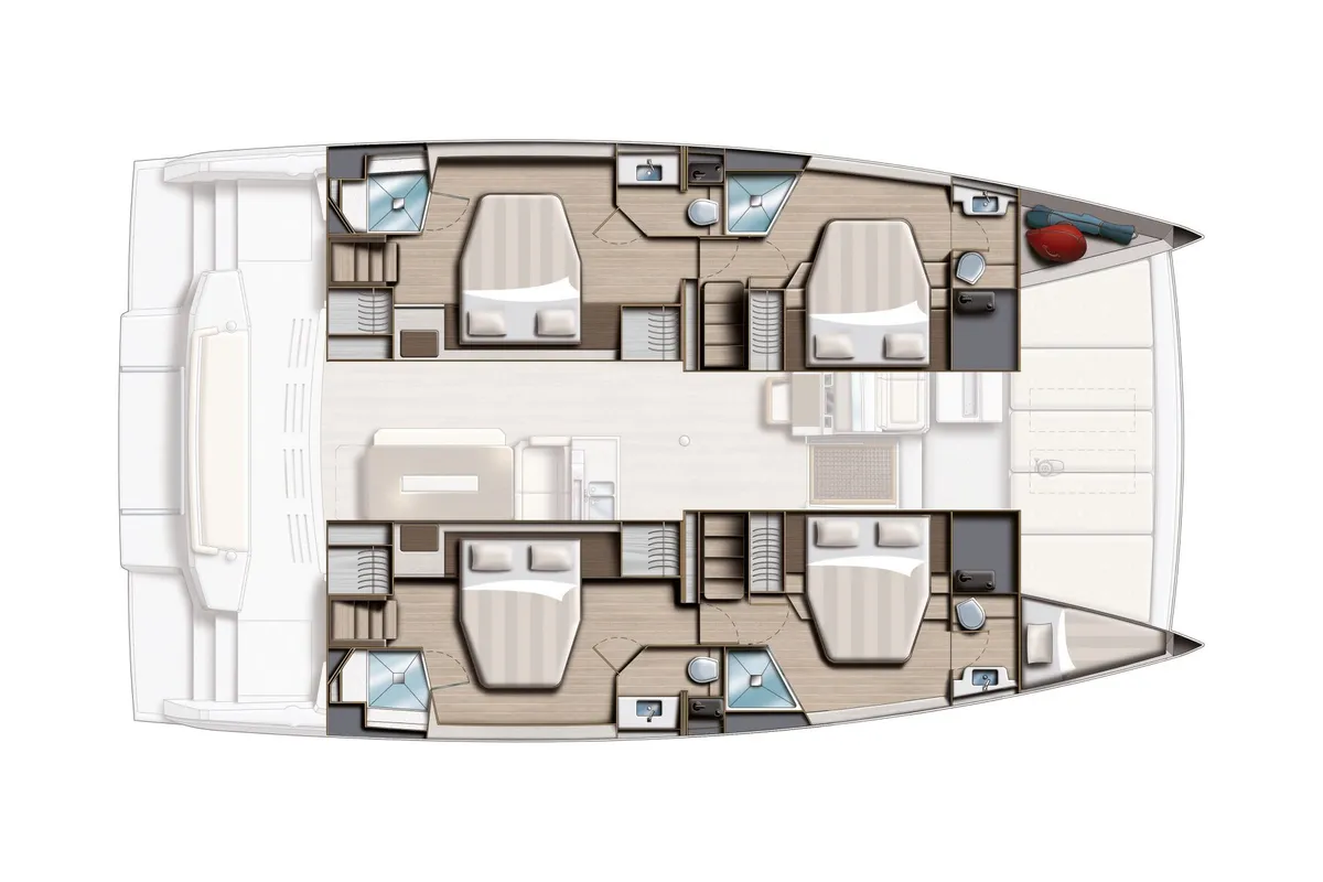 Floor plan of Premium, a Bali 4.8 catamaran at Vibo Valentia, Italy