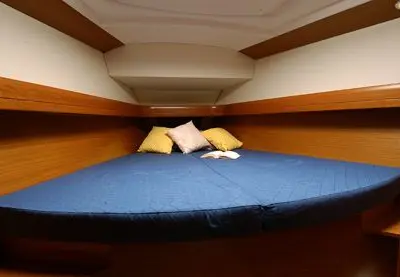 Cabin on Coral Sea, a Jeanneau Sun Odyssey 42i sailboat at Preveza, Greece