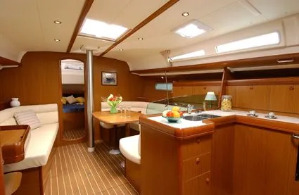 Salon of Coral Sea, a Jeanneau Sun Odyssey 42i sailboat at Preveza, Greece