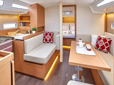 Salon of Orla, a Jeanneau Sun Odyssey 410 sailboat at Road Town, British Virgin Islands