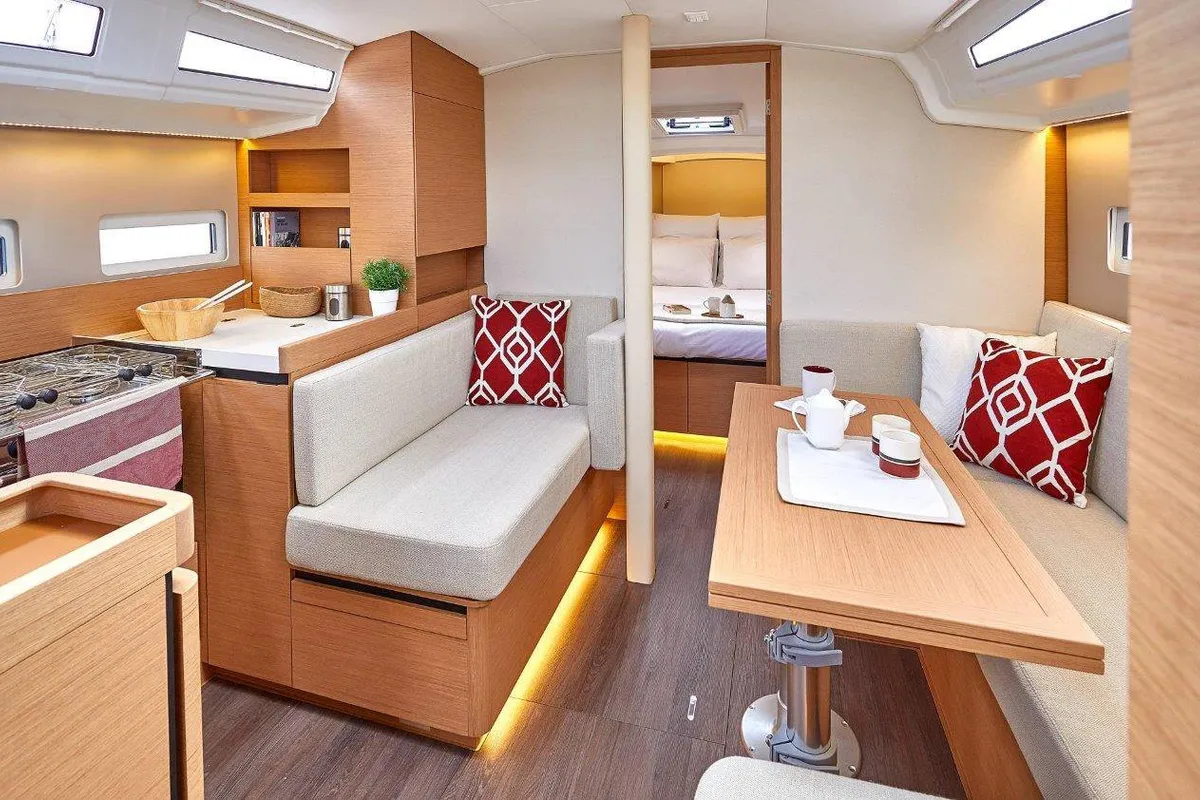 Salon of Orla, a Jeanneau Sun Odyssey 410 sailboat at Road Town, British Virgin Islands