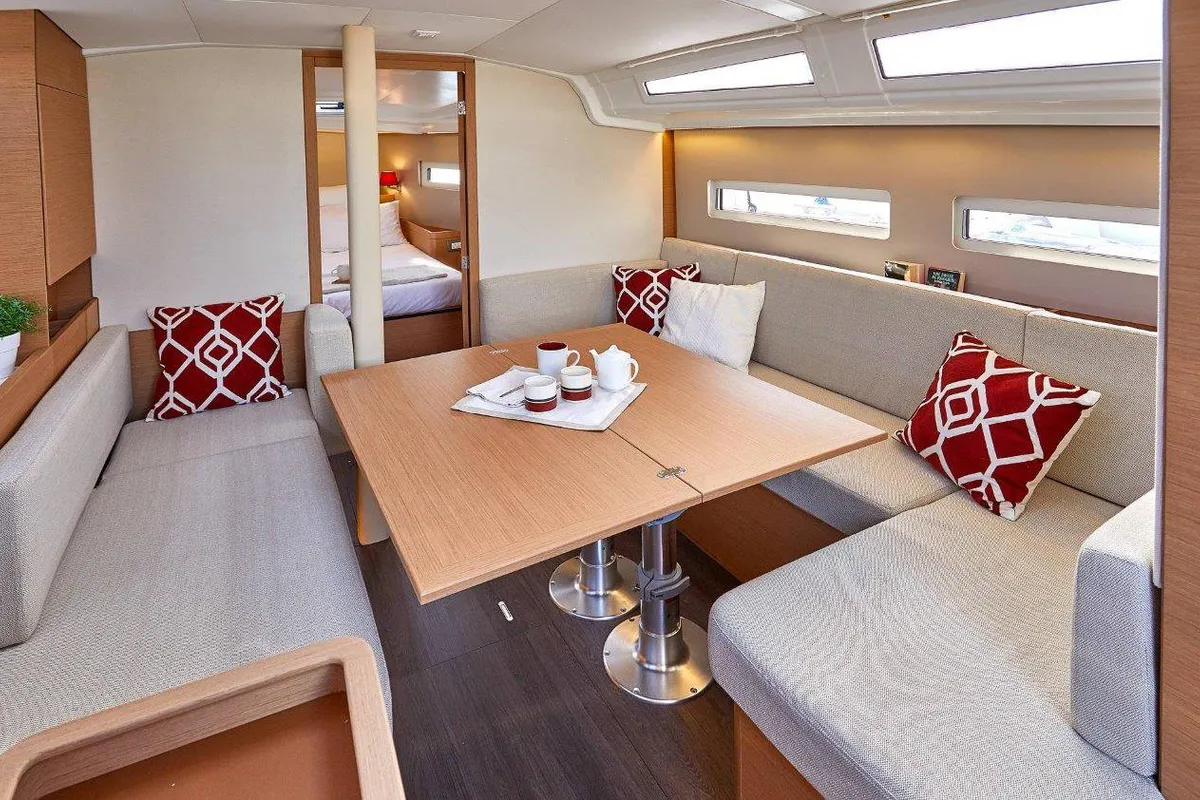 Salon of Orla, a Jeanneau Sun Odyssey 410 sailboat at Road Town, British Virgin Islands