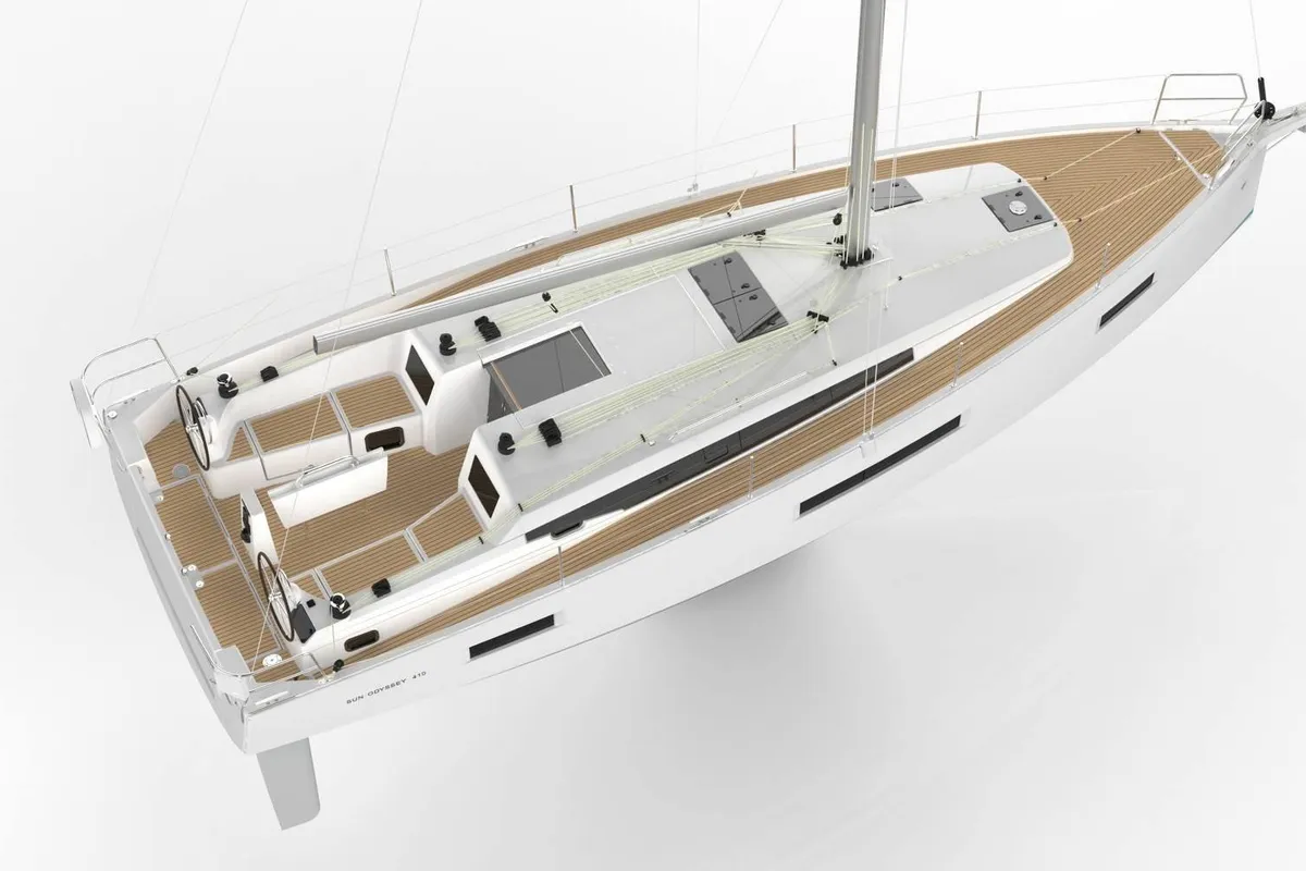 Exterior view of Maminti, a Jeanneau Sun Odyssey 410 sailboat at Kaštela, Croatia