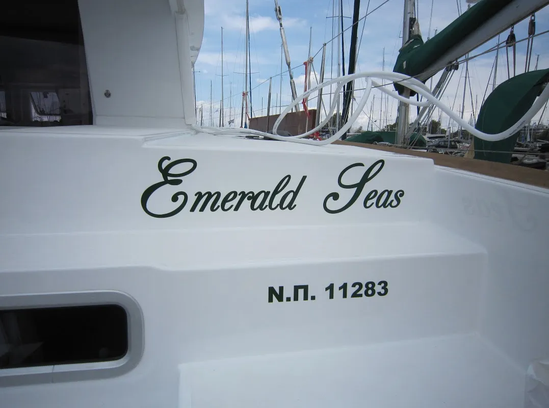 Emerald Seas, a Lagoon 400 S2 catamaran at Lavreotiki Municipal Unit, Greece