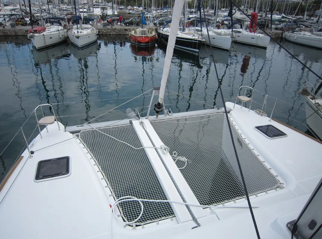 Deck of Emerald Seas, a Lagoon 400 S2 catamaran at Lavreotiki Municipal Unit, Greece