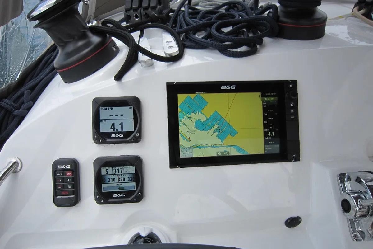 Cockpit of Emerald Seas, a Lagoon 400 S2 catamaran at Lavreotiki Municipal Unit, Greece