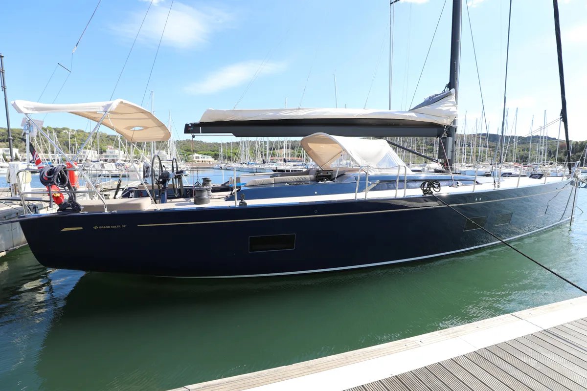 Exterior view of Morfely, a Grand Soleil 58 sailboat at Cagliari, Italy