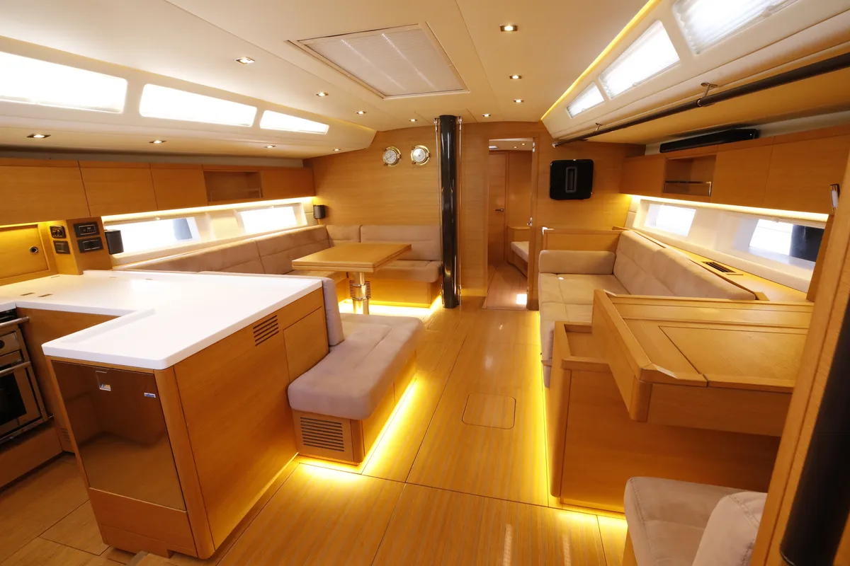 Salon of Morfely, a Grand Soleil 58 sailboat at Cagliari, Italy